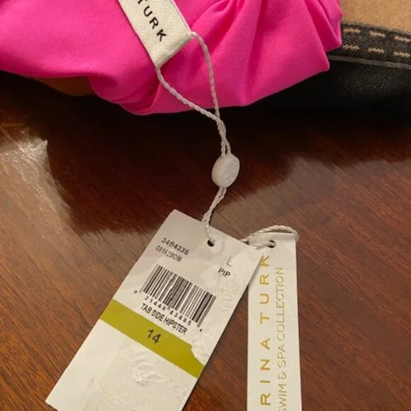 NWT Trina Turk Swim Bottom Tab Side Hipster Size 14 Fushia Hot Neon Pink - Picture 2 of 3